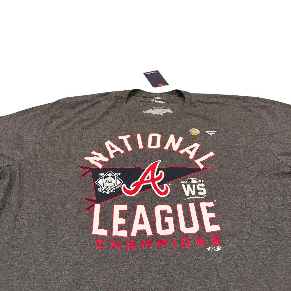 Fanatics Atlanta Braves 2021 National League Champions T-Shirt Gray Mens 3XT NEW - Picture 2 of 7